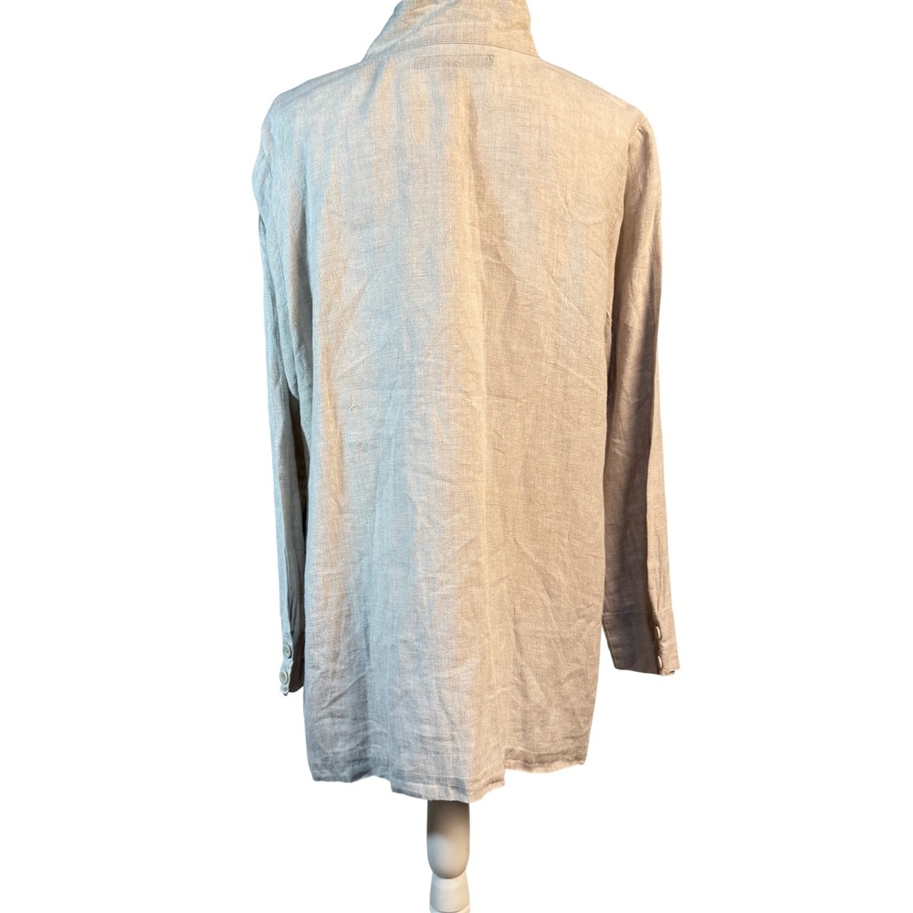 FLAX‎ Womens Medium 100% Linen Mandarin Collar Button Down Tunic Shirt Beige - Picture 3 of 11